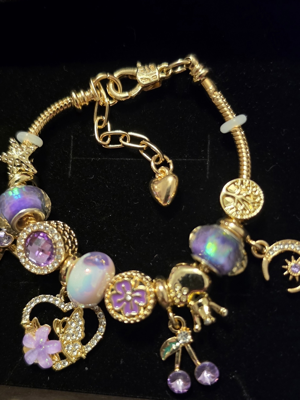 Gold-Plated Purple & Opal Charm Bracelet - Women Jewelry